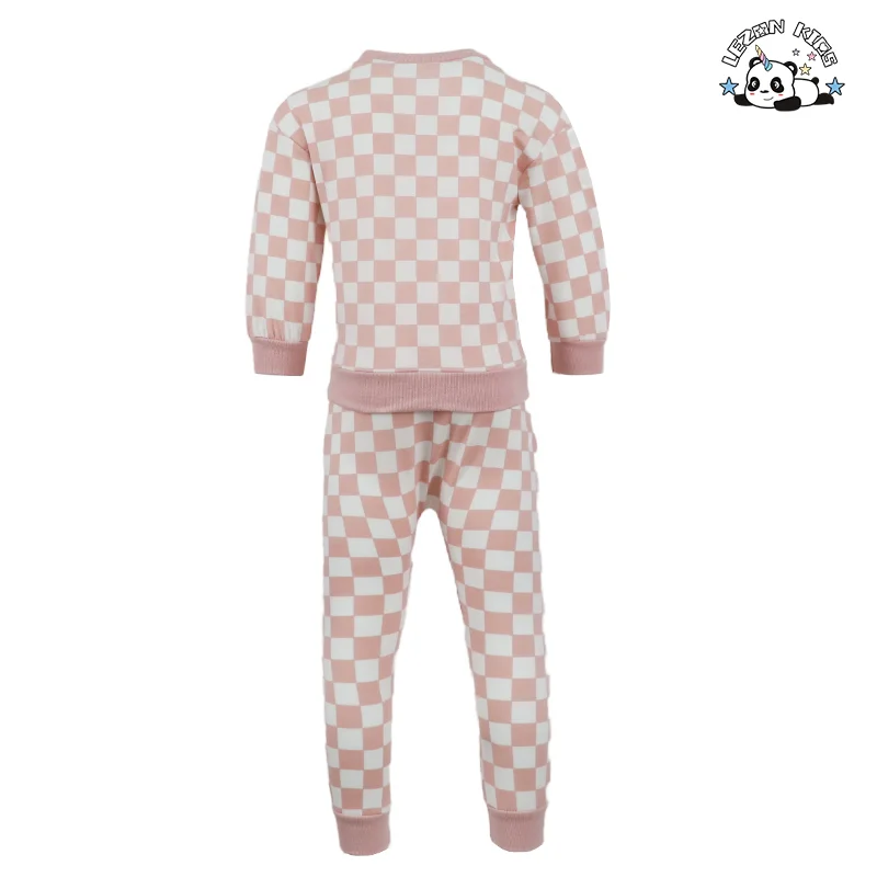 Customizable Fashion Winter Custom Long Sleeve 2pcs Set Checkerboard Boys Clothing Sets for Casual Wear - Product Image