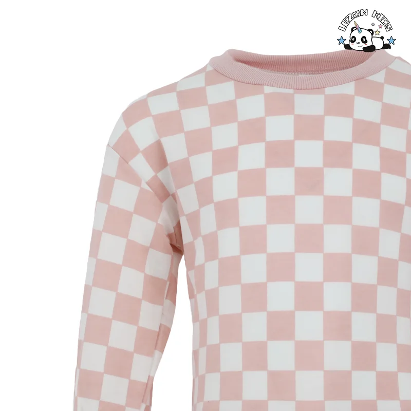 Customizable Fashion Winter Custom Long Sleeve 2pcs Set Checkerboard Boys Clothing Sets for Casual Wear - Product Image