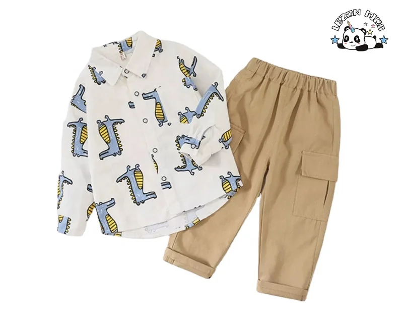 Customizable High Quality Children's Cotton Shirt Pants Two-piece Set Cartoon Crocodile Boys Summer Clothing Set