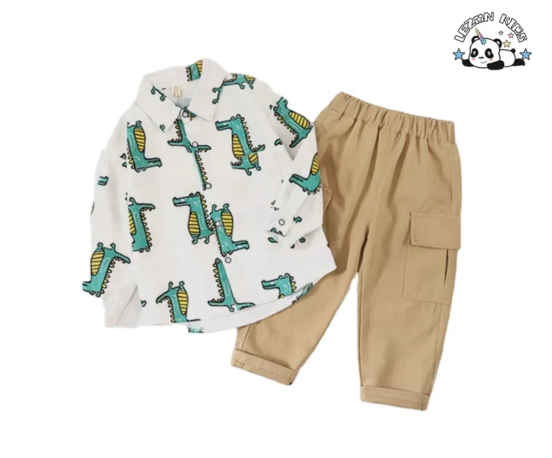 Customizable High Quality Children's Cotton Shirt Pants Two-piece Set Cartoon Crocodile Boys Summer Clothing Set - Product Image