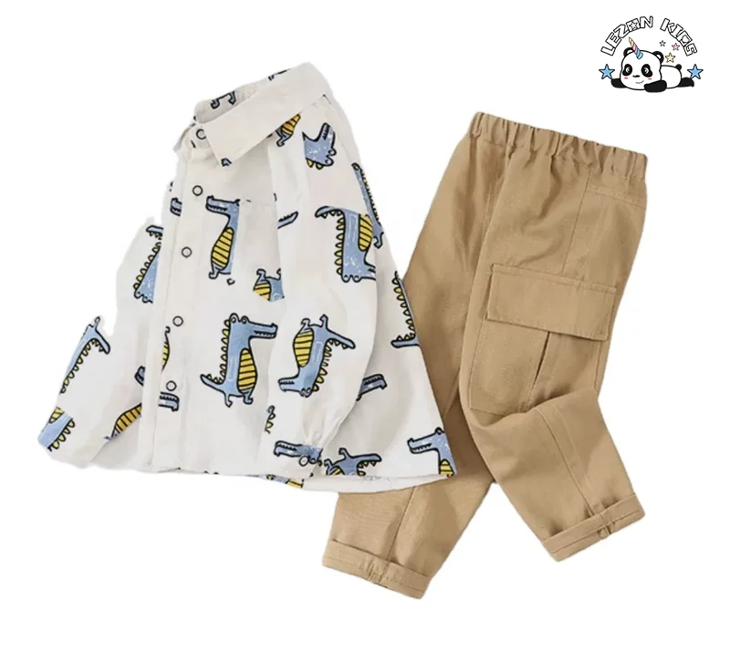 Customizable High Quality Children's Cotton Shirt Pants Two-piece Set Cartoon Crocodile Boys Summer Clothing Set - Product Image