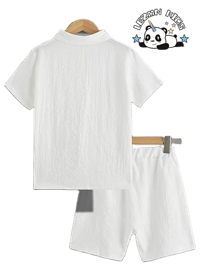 Customizable Hot Sale 2 Piece Outfit Button Down Shirt and Elastic Waist Boys Short Sets - Product Image