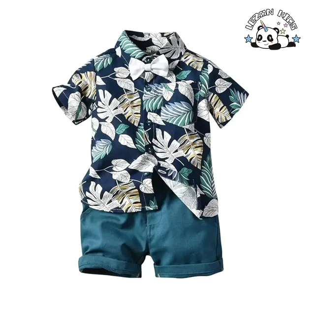 Customizable Hot Sale Boys Shorts Sets Hawaiian Outfit Floral Short Sleeve Shirt Top Shorts Suits