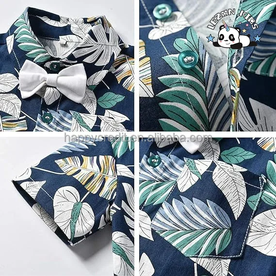 Customizable Hot Sale Boys Shorts Sets Hawaiian Outfit Floral Short Sleeve Shirt Top Shorts Suits - Product Image