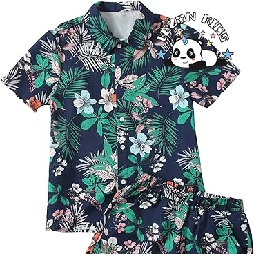 Customizable Hot Sale Summer 2 Piece Striped Letter Graphic Short Sleeve Tee and Shorts Boys Set