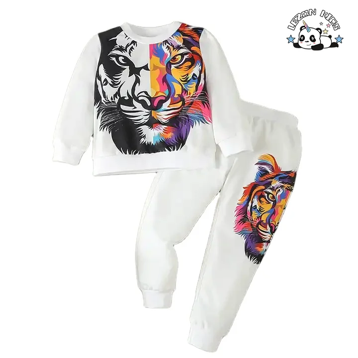 Conjunto de camisola de algodão com impressão animal personalizável para meninos de 2 a 14 anos