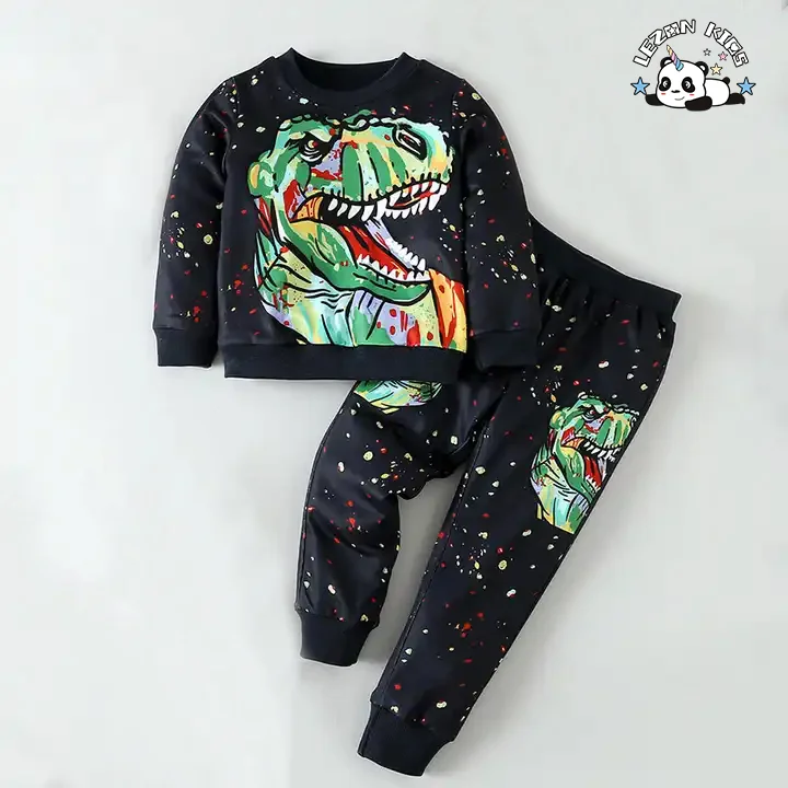 Customizable Manufacture Animal Printing Cotton Fabric Design Boys Sweatshirt Set for 2 to 14T - Product Image
