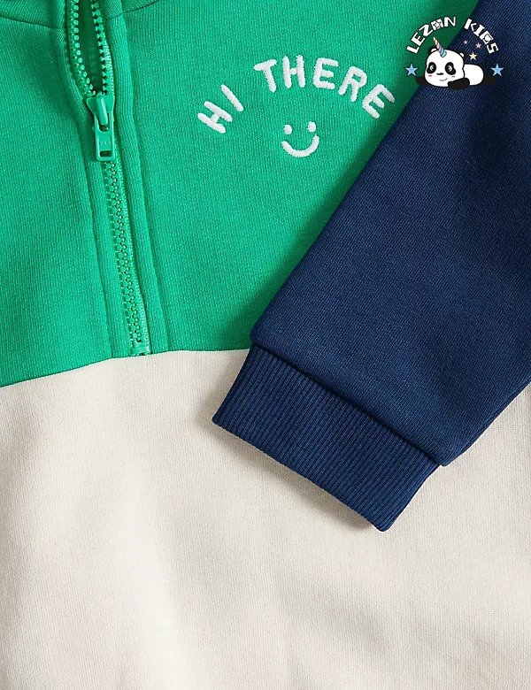 Customizable New Fashion Boys Outfits Color Block Long Sleeves Zipper Sweatshirt Boys' Clothing Set - Product Image