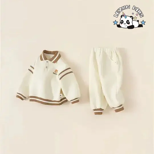 Customizable New Fashion Spring Sport Casual Button Cute Bear Printed Boys Clothing Sets for 2-14 Years - Product Image