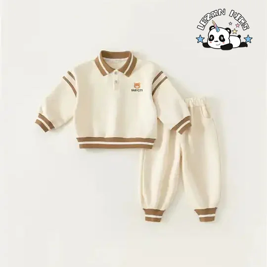 Customizable New Fashion Spring Sport Casual Button Cute Bear Printed Boys Clothing Sets for 2-14 Years - Product Image