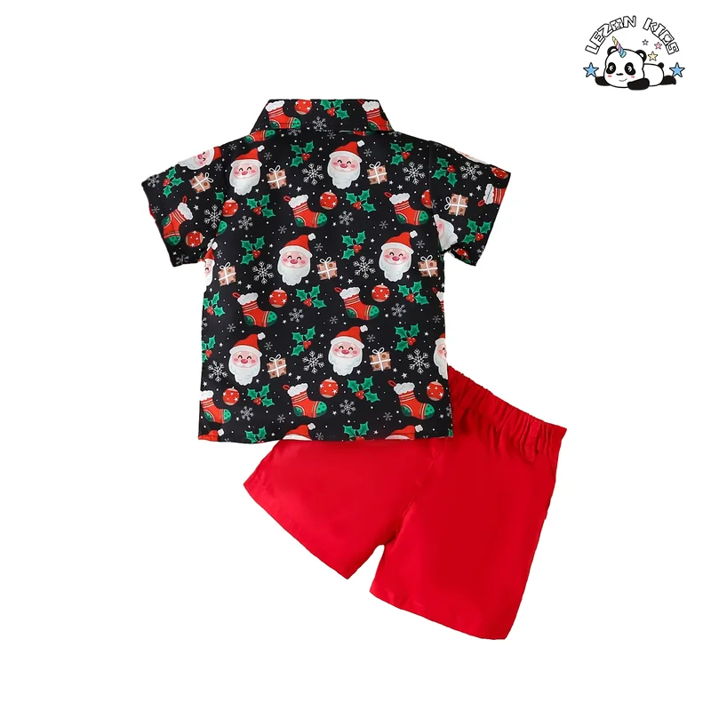 Conjunto de Camisa e Shorts de Manga Curta Impressa de Natal para Crianças OEM Personalizável para Meninos de 2 a 14 Anos - Product Image