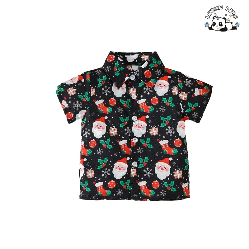 Conjunto de Camisa e Shorts de Manga Curta Impressa de Natal para Crianças OEM Personalizável para Meninos de 2 a 14 Anos - Product Image