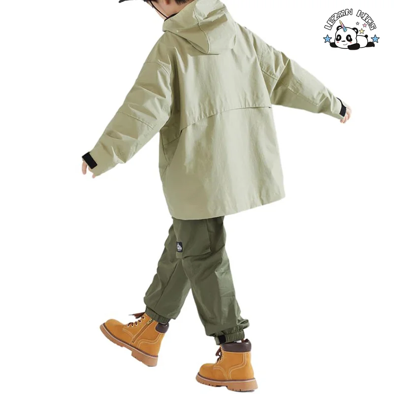 Customizable Stylish Kids Camping Two Piece Hooded Jacket Set Children Boys Outdoor Wear Clothing Set - Product Image