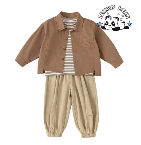 Customizable Stylish Long Sleeve Solid Shirt Jacket and Pants Two Pieces Boys Clothing Sets 2-14 Years