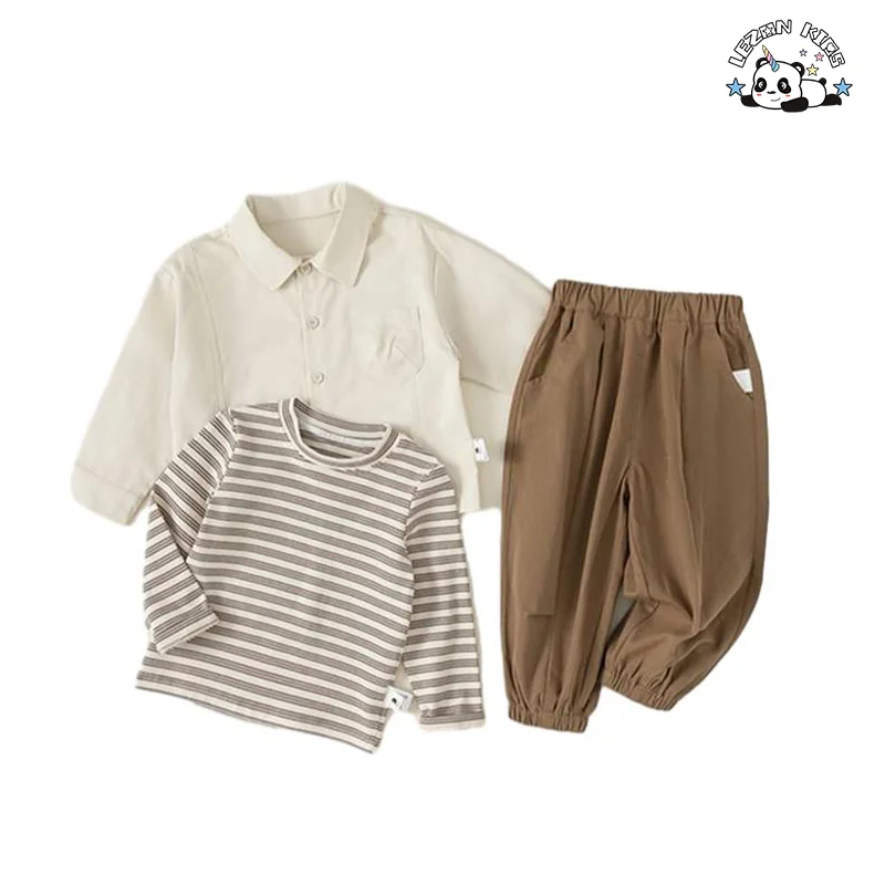 Customizable Stylish Long Sleeve Solid Shirt Jacket and Pants Two Pieces Boys Clothing Sets 2-14 Years - Product Image