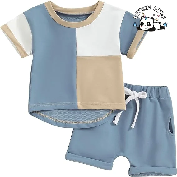 Customizable Summer Boy Clothes Toddler Boy Outfits Short Sleeve Top T Shirt Clothing Set - Product Image