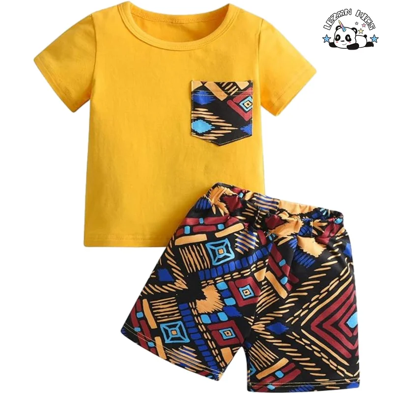 Customizable Summer Holiday Kids Clothes Set Boy T-Shirt Shorts Cotton Casual Children Baby Clothes Set