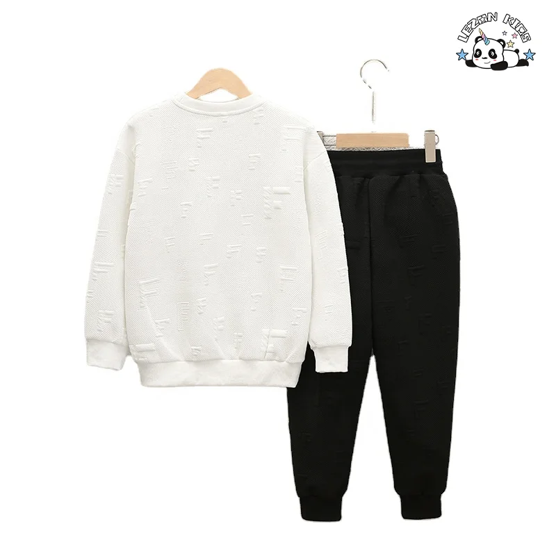 Customizable Trendy Jacquard Letter Pullover Top Elastic Waistband Trousers Two-piece Set Boys Sweatsuit - Product Image