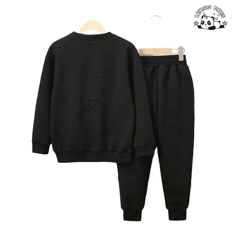 Customizable Trendy Jacquard Letter Pullover Top Elastic Waistband Trousers Two-piece Set Boys Sweatsuit - Product Image