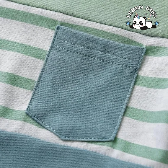 Customizable Wholesale Boy Cute Fashion Color Block Stripe Clothing Set Summer 2pcs Shirt Clothing Set - Product Image