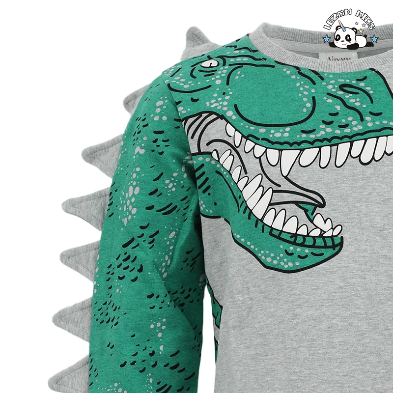 Customize Good Quality Boys Shirt and Pants 100% Cotton Puff Printing Dinosaur Boy Clothing Set - Product Image