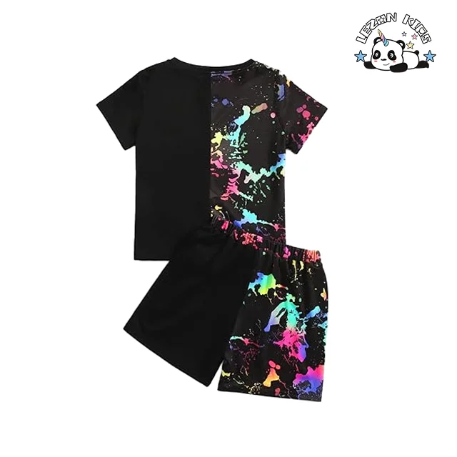 Customized Boy's Casual 2 Piece Outfits Tie Dye Short Sleeve T Shirt Top Shorts Set - Product Image
