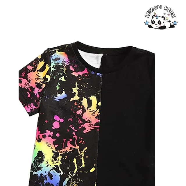Customized Boy's Casual 2 Piece Outfits Tie Dye Short Sleeve T Shirt Top Shorts Set - Product Image