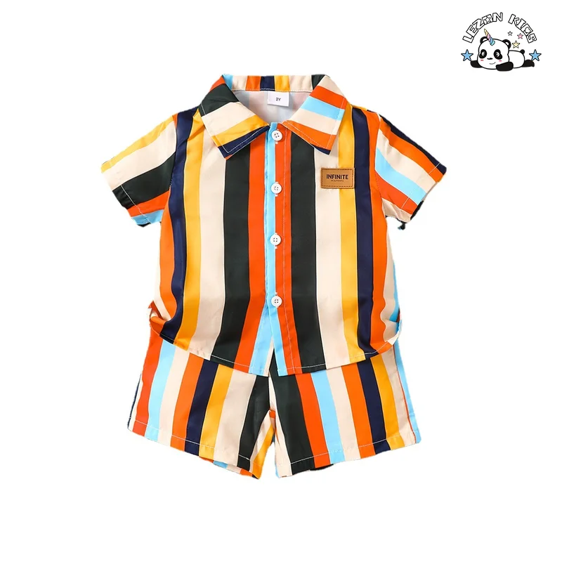 Customized Children's Summer Clothing Casual Stripe Shirt Set Cute Boys Clothes Set