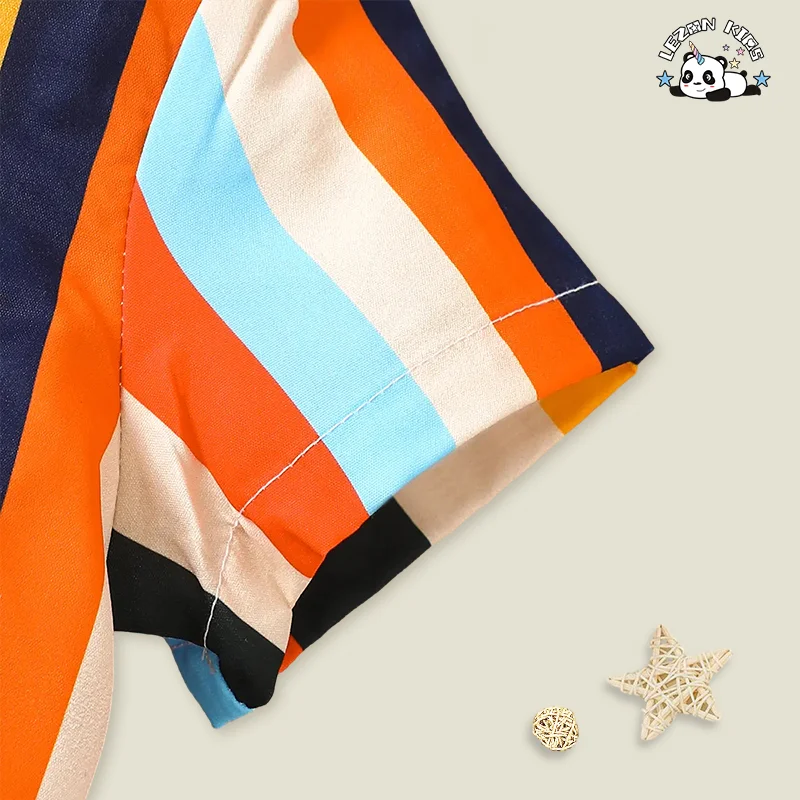 Customized Children's Summer Clothing Casual Stripe Shirt Set Cute Boys Clothes Set - Product Image
