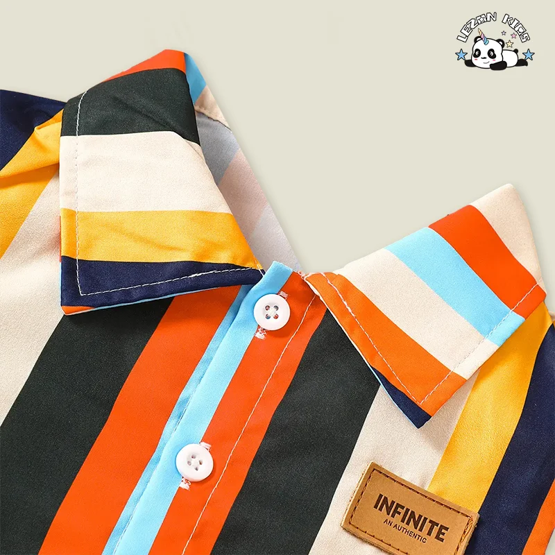 Customized Children's Summer Clothing Casual Stripe Shirt Set Cute Boys Clothes Set - Product Image