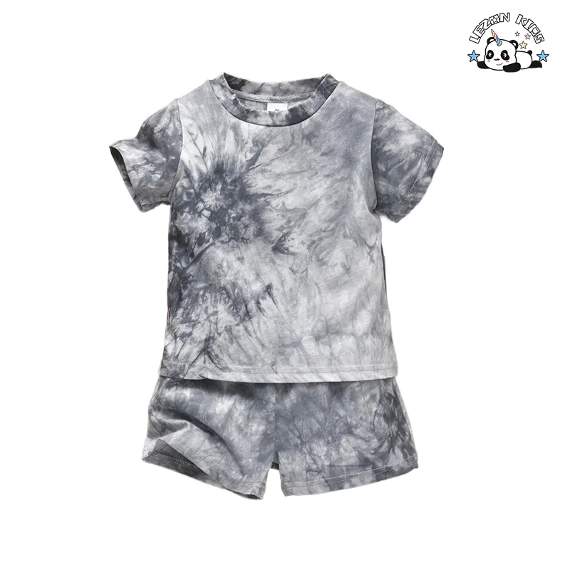 Customized Kids boy set Summer Tie-Dye Casual Cotton Clothing Toddlers Featuring Print Solid Logo Design T-Shirt Suit