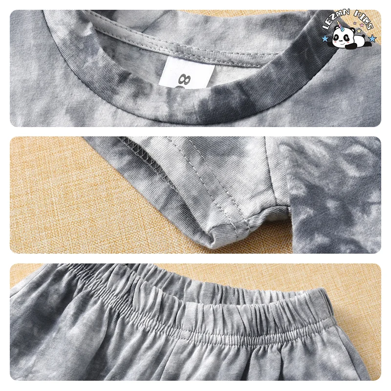 Customized Kids boy set Summer Tie-Dye Casual Cotton Clothing Toddlers Featuring Print Solid Logo Design T-Shirt Suit - Product Image