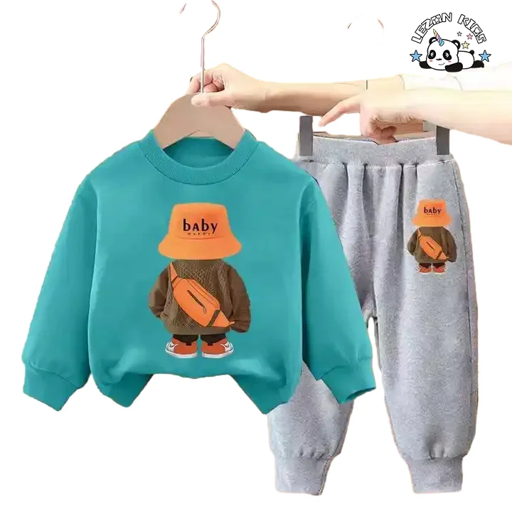 Customized Most Popular Cute Cartoon Printing Sweatshirts Kids Set for Girls and Boys Clothing Sets