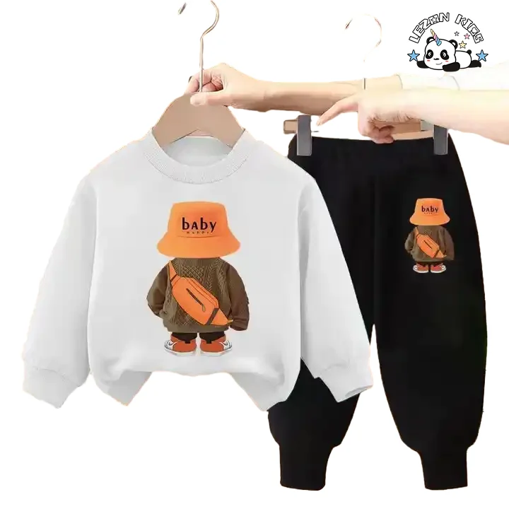 Customized Most Popular Cute Cartoon Printing Sweatshirts Kids Set for Girls and Boys Clothing Sets - Product Image