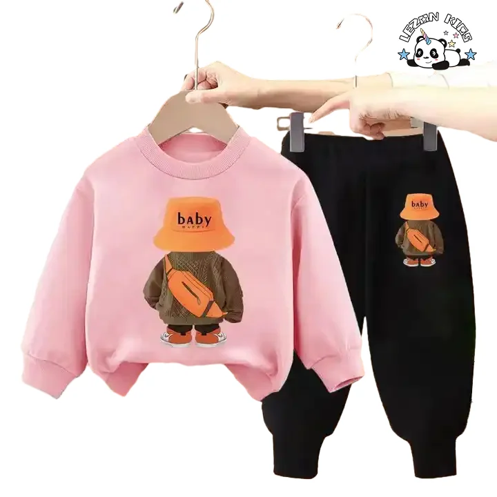 Customized Most Popular Cute Cartoon Printing Sweatshirts Kids Set for Girls and Boys Clothing Sets - Product Image