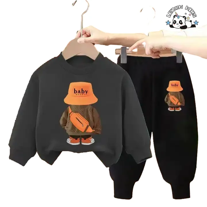 Customized Most Popular Cute Cartoon Printing Sweatshirts Kids Set for Girls and Boys Clothing Sets - Product Image