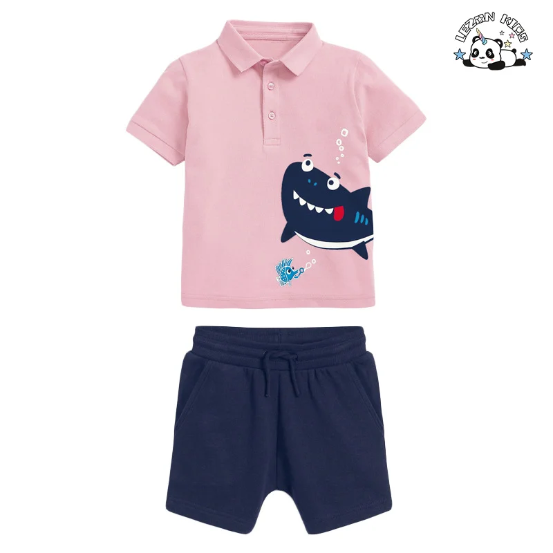 Conjunto de Roupas de Criança com Manga Curta Personalizado Estilo Colarinho Virado Casual para Meninos