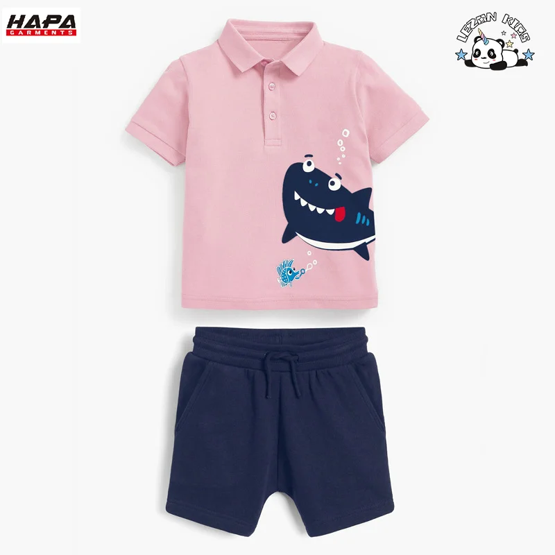 Customized Own Style Short Sleeve Children Suit Turndown Collar Casual Boy Clothing Sets - Product Image