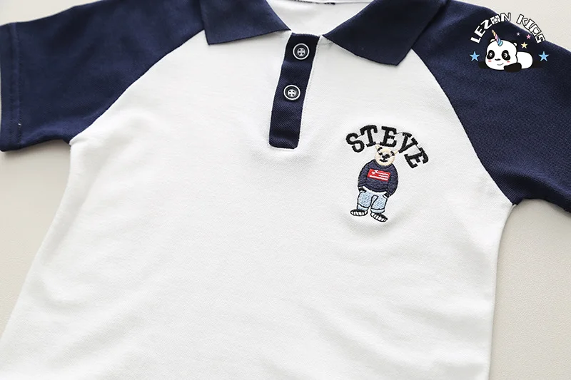 Direct Sales Little Kid Boy Lapel Cartoon T-shirt and Jeans Boys Clothing Sets for 2-14T Children - Product Image