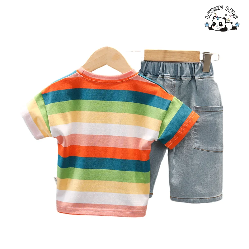 Direct Sales Short Sleeved T-shirt Boy's Crew Neck Shirt Children's Clothing Two-piece Boy Suit - Product Image
