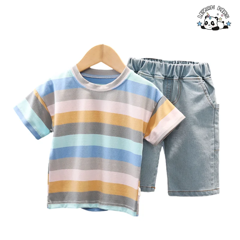 Direct Sales Short Sleeved T-shirt Boy's Crew Neck Shirt Children's Clothing Two-piece Boy Suit - Product Image