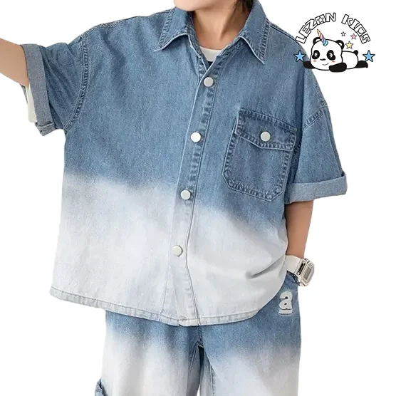 Fashion Kids Toddler Baby Boy Short Sleeved Shirts & Shorts Boys Loose Two-piece Suit Button Down Denim Shirt Tops Blouse