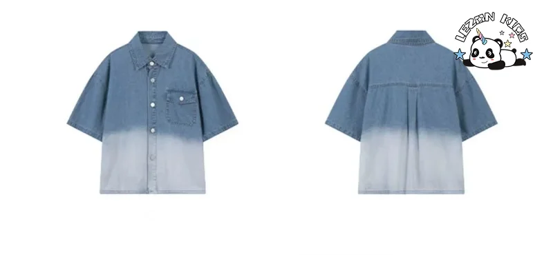 Fashion Kids Toddler Baby Boy Short Sleeved Shirts & Shorts Boys Loose Two-piece Suit Button Down Denim Shirt Tops Blouse - Product Image