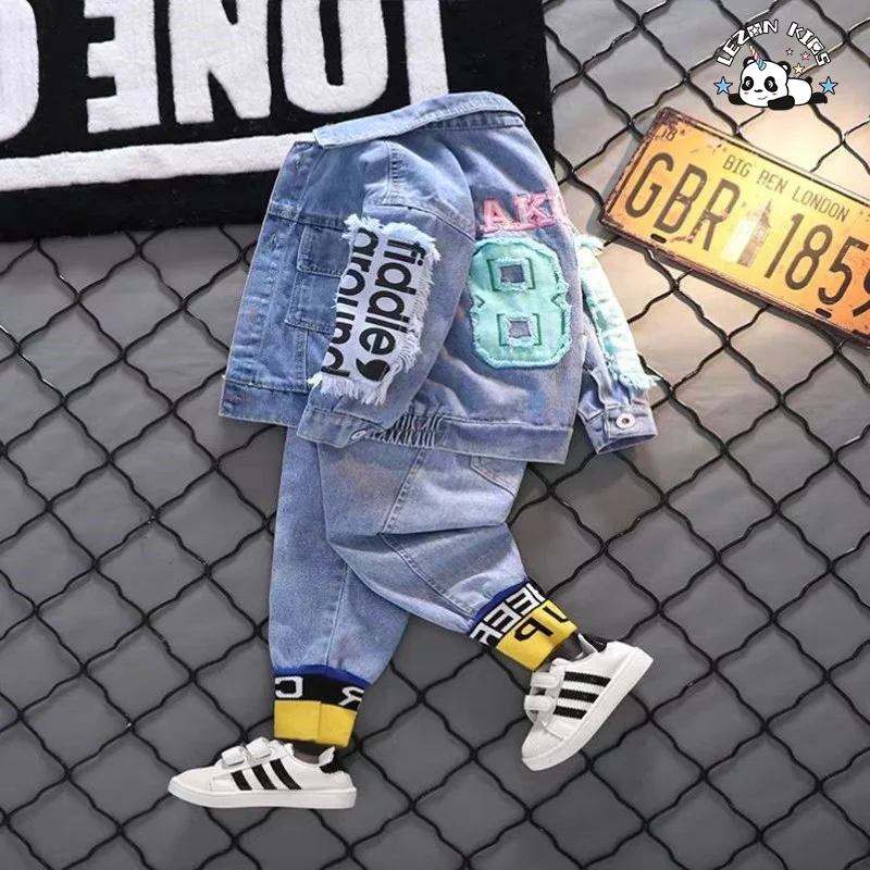 HAPA Customized Winter Suit Breathable Handsome Kids Embroidery Two-Pieces Denim Set - Product Image