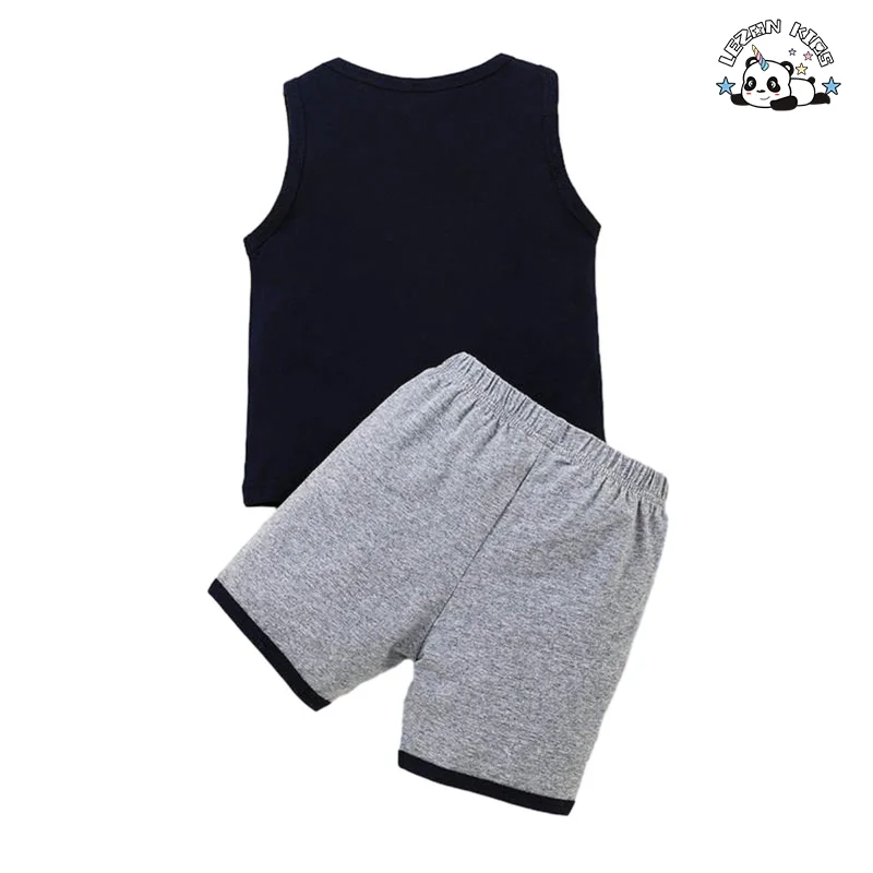 High Quality Custom Cartoon Printed Sport Suit Summer Two Pieces Kids Boys Clothing Set - Product Image