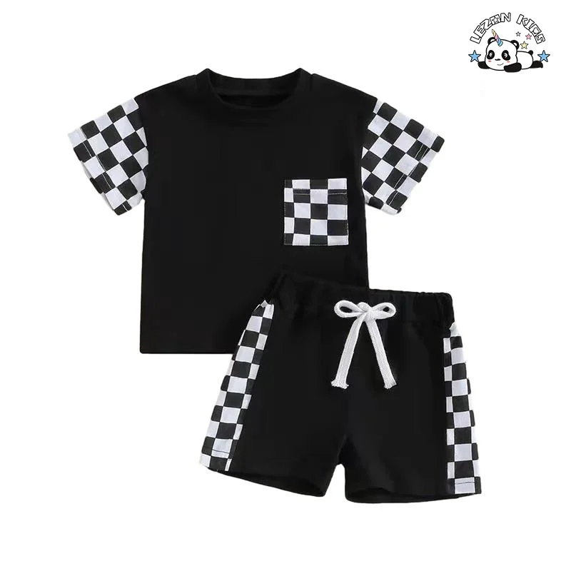 Conjunto de Camisa Xadrez Moderno e Energetico para Crianças, Roupas de Verão de Alta Qualidade