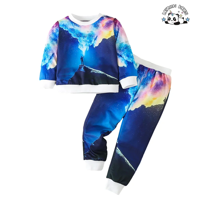 High Quality Two-piece Sports Style Printing Fashionable Children Clothing Boys Sweatshirt Set - Product Image