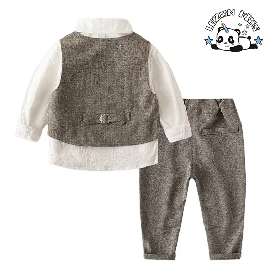High Quality Wholesale Boys Vest Suit Three Piece Shirt Pant Set Baby Boy Cotton Clothing Set for Birthday - Product Image