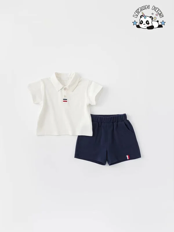 High Quality short sleeve and shorts 2pcs little boys outfits cotton kids clothing boys sets - Product Image