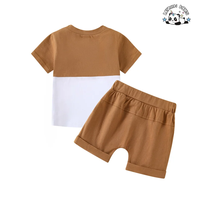 Hot Sale Black and White Block Print Boy Clothing Set Toddler Boys' Cotton T-Shirt and Shorts Age Group 0-3 Years Wholesale - Product Image